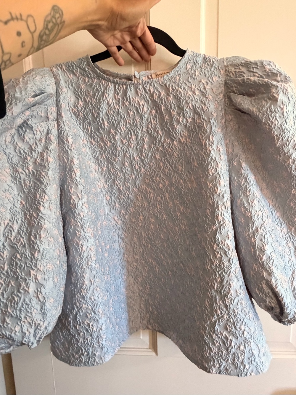 Stella Nova Puff-Sleeve Textured Blouse in Light Blue